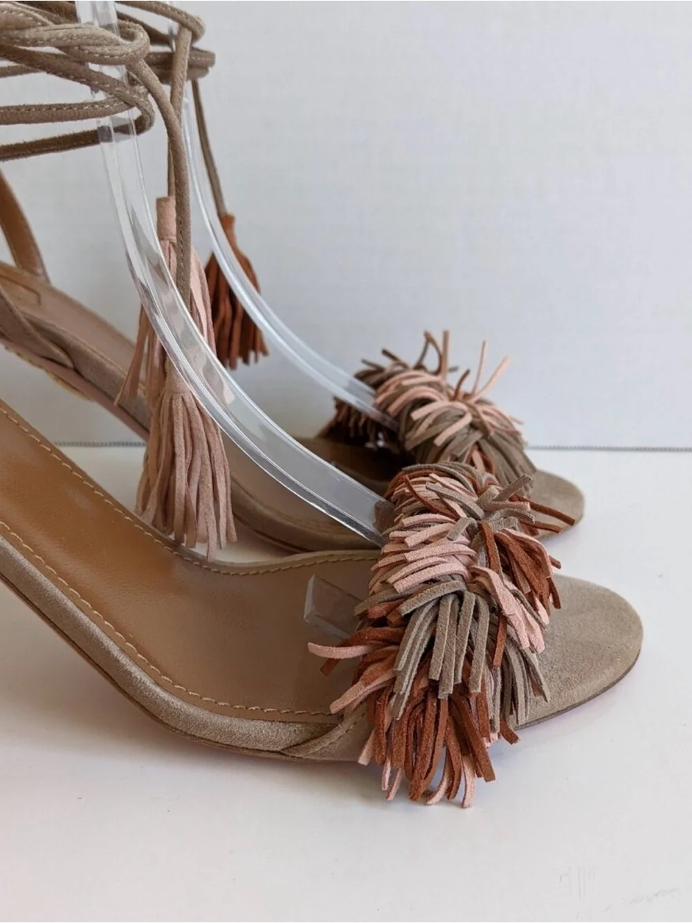 Aquazzura Wild Thing 85 mm Terracotta Suede Fringes Sandal Heels size 38